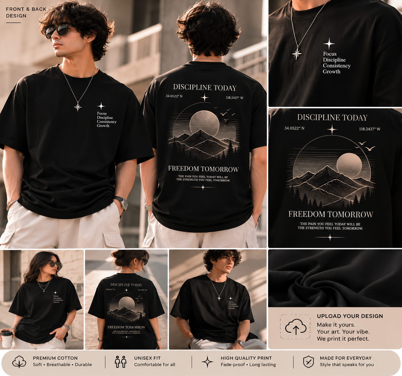 Design Your Own Premium T-Shirt – Black – Both Sides Print