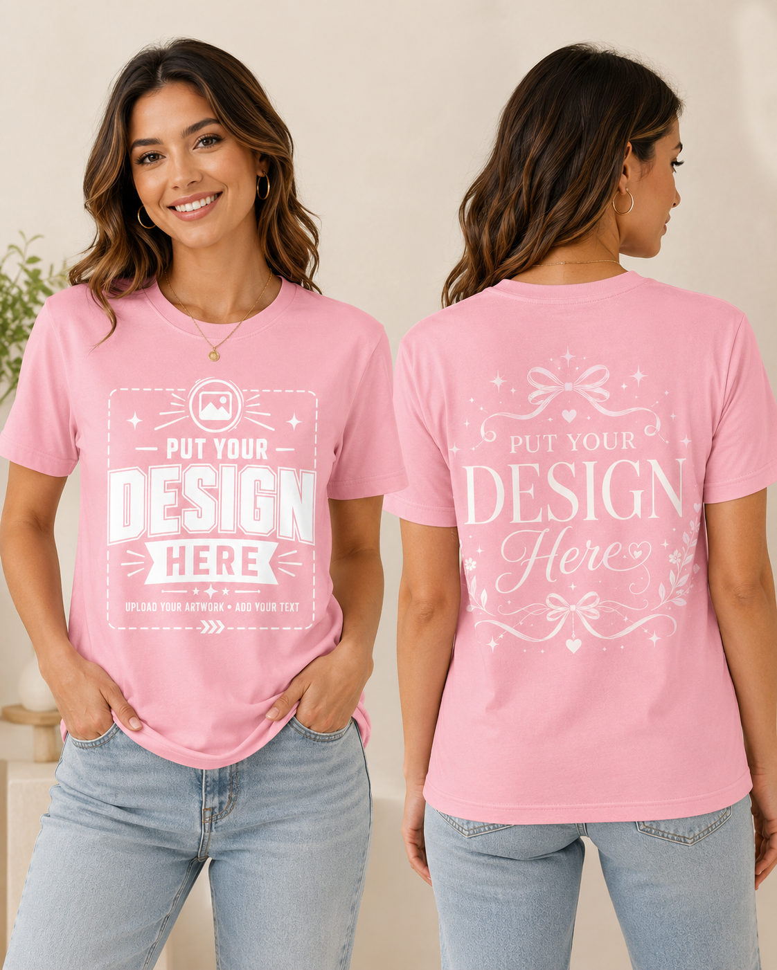 Design Your Own Premium T-Shirt – Pink – Both Sides Print